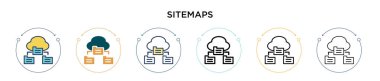 Sitemaps simgesi dolu, ince çizgi, özet ve vuruş stili. Mobil, ui, web için iki renkli ve siyah sitemaps vektör ikonu tasarımı vektör illüstrasyonu kullanılabilir