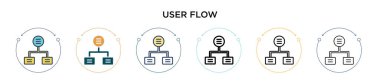 Kullanıcı akış simgesi doldurulmuş, ince çizgi, özet ve vuruş tarzı. Mobil, ui, web için iki renkli ve siyah kullanıcı akış vektör ikonu tasarımının vektör illüstrasyonu kullanılabilir