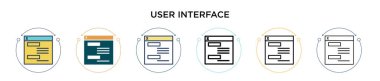 Kullanıcı arayüzü simgesi doldurulmuş, ince çizgi, özet ve vuruş tarzı. Mobil, ui, web için iki renkli ve siyah kullanıcı arayüzü vektör ikonu tasarımının vektör illüstrasyonu kullanılabilir
