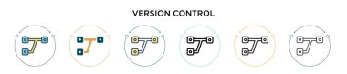 Versiyon kontrol simgesi doldurulmuş, ince çizgi, özet ve vuruş stili. Mobil, ui, web için iki renkli ve siyah sürüm kontrol vektör ikonu tasarımının vektör illüstrasyonu kullanılabilir