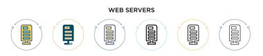 Web sunucuları simgesi ile doldurulmuş, ince çizgi, özet ve vuruş stili. Mobil, ui, web için iki renkli ve siyah web sunucusu vektör ikonu tasarımının vektör illüstrasyonu kullanılabilir