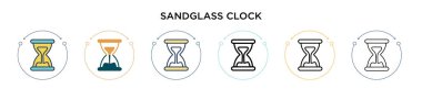 Dopdolu kum saati simgesi, ince çizgi, özet ve vuruş stili. Mobil, ui, web için iki renkli ve siyah kum saati saat vektör ikonu tasarımı vektör illüstrasyonu kullanılabilir
