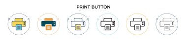 Yazdırma düğmesi simgesi dolu, ince çizgi, özet ve vuruş stili. Mobil, ui, web için iki renkli ve siyah yazdırma düğmesi vektör ikonu tasarımı kullanılabilir