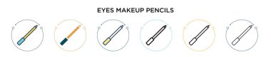 Göz makyajı kalem ikonu dolu, ince çizgi, taslak ve vuruş stili. İki renkli ve siyah göz makyaj kalemleri vektör simgeleri tasarımı mobil, ui, web için kullanılabilir