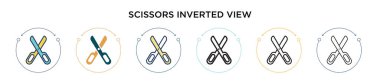 Makas ters görünüm simgesi doldurulmuş, ince çizgi, ana hatlar ve vuruş stili. İki renkli ve siyah makas ters görünüm vektör ikonu tasarımı mobil, ui, web için kullanılabilir