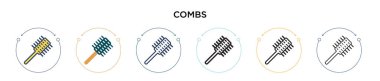 Combs simgesi doldurulmuş, ince çizgi, özet ve vuruş stili. İki renkli ve siyah taraklı vektör ikonu tasarımı mobil, ui, web için kullanılabilir