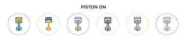 Piston üzerine ikon, ince çizgi, özet ve vuruş stili. Vektör simgeleri üzerindeki iki renkli ve siyah pistonun vektör illüstrasyonu mobil, ui, web için kullanılabilir