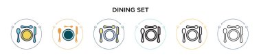 Yemek takımı simgesi dolu, ince çizgi, özet ve vuruş stili. Mobil, ui, web için iki renkli ve siyah yemek takımı vektör ikonu tasarımı vektör illüstrasyonu kullanılabilir