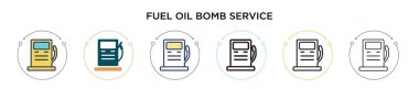 Yakıt bombası servis ikonu. İnce çizgi halinde, ana hatlarıyla ve vuruş tarzıyla. Mobil, ui, web için iki renkli ve siyah yakıt bombası ikonu tasarımı vektör illüstrasyonu kullanılabilir