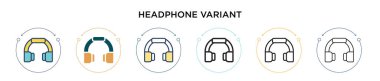 Kulaklık varyantı simgesi doldurulmuş, ince çizgi, özet ve vuruş stili. Mobil, ui, web için iki renkli ve siyah kulaklık değişken vektör ikonu tasarımı vektör illüstrasyonu kullanılabilir