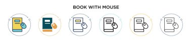 Fare simgesi dolu, ince çizgi, özet ve vuruş stili bir kitap. Fare vektör simgeli iki renkli ve siyah kitabın vektör illüstrasyonu mobil, ui, web için kullanılabilir