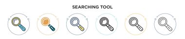 Araç simgesi doldurulmuş, ince çizgi, özet ve vuruş stili olarak aranıyor. Mobil, ui, web için iki renkli ve siyah arama aracı vektör simgesi tasarımı vektör illüstrasyonu kullanılabilir