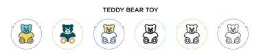 Oyuncak oyuncak ikonu doldurulmuş, ince çizgi, özet ve vuruş stili. Mobil, ui, web için iki renkli ve siyah oyuncak ayı vektör ikonu tasarımı vektör illüstrasyonu kullanılabilir