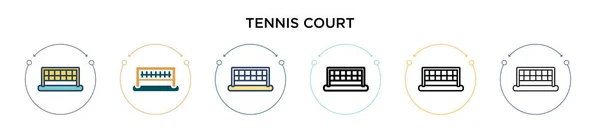 Иконка Теннисного Корта Заполненной Тонкой Линии Контур Стиль Штриха Векторная — стоковый вектор