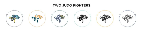 Dos Luchadores Judo Icono Línea Llena Delgada Contorno Estilo Trazo — Vector de stock
