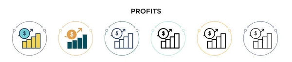 Ícone Lucros Cheio Linha Fina Contorno Estilo Curso Ilustração Vetorial —  Vetores de Stock