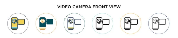 フルライン アウトライン ストロークのスタイルでビデオカメラのフロントビューアイコン 2色と黒のビデオカメラのフロントビューのベクトルのイラストベクトルのアイコンのデザインは モバイル ウェブのために使用することができます — ストックベクタ
