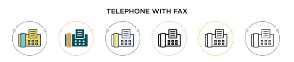 Teléfono Con Icono Fax Línea Llena Delgada Contorno Estilo Trazo — Vector de stock
