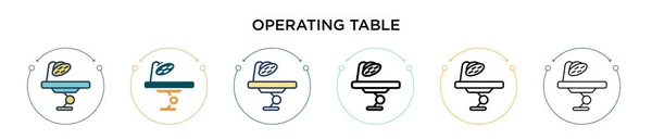 Operating table icon in filled, thin line, outline and stroke style. Vector illustration of two colored and black operating table vector icons designs can be used for mobile, ui, web