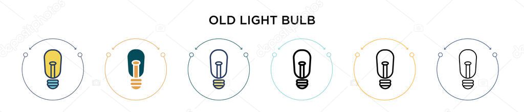 Old light bulb icon in filled, thin line, outline and stroke style. Vector illustration of two colored and black old light bulb vector icons designs can be used for mobile, ui, web