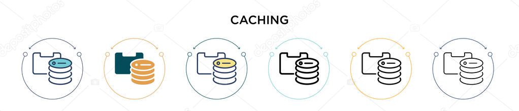 Caching icon in filled, thin line, outline and stroke style. Vector illustration of two colored and black caching vector icons designs can be used for mobile, ui, web
