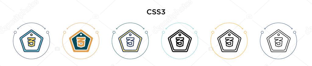 Icono de Css3 en línea llena, delgada, contorno y estilo de trazo ...