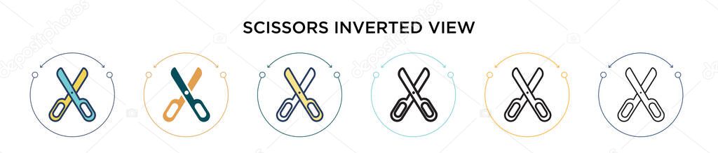 Scissors inverted view icon in filled, thin line, outline and stroke style. Vector illustration of two colored and black scissors inverted view vector icons designs can be used for mobile, ui, web
