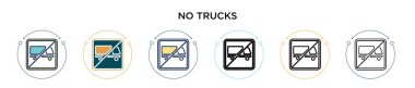Hiçbir kamyon simgesi doldurulmamış, ince çizgi, taslak ve vuruş tarzı yok. Mobil, ui, web için hiçbir kamyon vektör simgesi dizaynı kullanılamaz