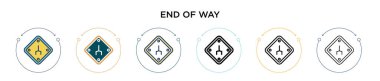 Yol sonu işaret simgesi doldurulmuş, ince çizgi, özet ve vuruş stili. Yol işaretleri simgesinin iki renkli ve siyah ucu vektör illüstrasyonu mobil, ui, web için kullanılabilir