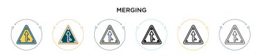 İşaret simgesini ince çizgi halinde birleştirme, taslak ve vuruş stili. Mobil, ui, web için iki renkli ve siyah birleştirme işaret simgesi tasarımının vektör illüstrasyonu kullanılabilir