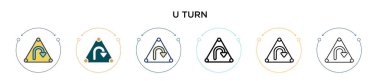 U dönüş işareti simgesi doldurulmuş, ince çizgi, özet ve vuruş stili. Mobil, ui, web için iki renkli ve siyah u dönüş vektör simgesi tasarımının vektör illüstrasyonu kullanılabilir