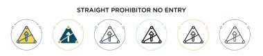 Düz yasaklayıcı. Giriş işareti simgesi yok. Dolu, ince çizgi, taslak ve vuruş stili. İki renkli ve siyah düz engelleyicinin vektör illüstrasyonu giriş işareti vektör simgeleri kullanılamaz 