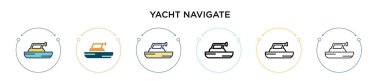 Yat yön bulma simgesi dolu, ince çizgi, ana hatlar ve vuruş stili. İki renkli ve siyah yatın vektör çizimi vektör simgeleri mobil, ui, web için kullanılabilir
