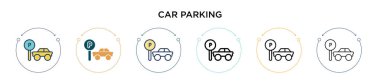 Araba park etme ikonu, ince çizgi, özet ve vuruş stili. Mobil, ui, web için iki renkli ve siyah araba park vektör ikonu tasarımı vektör illüstrasyonu kullanılabilir