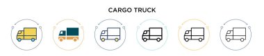 Kargo kamyonu simgesi doldurulmuş, ince çizgi, taslak ve vuruş stili. Mobil, ui, web için iki renkli ve siyah kargo kamyonu vektör ikonu tasarımı vektör illüstrasyonu kullanılabilir