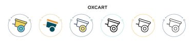Oxcart simgesi dolu, ince çizgi, özet ve vuruş stili. Mobil, ui, web için iki renkli ve siyah öküz taşıyıcı vektör simgesi tasarımı kullanılabilir