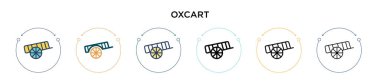Oxcart simgesi dolu, ince çizgi, özet ve vuruş stili. Mobil, ui, web için iki renkli ve siyah öküz taşıyıcı vektör simgesi tasarımı kullanılabilir