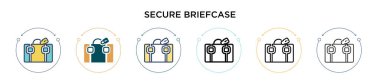 Güvenli evrak çantası simgesi dolu, ince çizgi, özet ve vuruş stili. Mobil, ui, web için iki renkli ve siyah güvenli evrak çantası vektör ikonu tasarımı vektör illüstrasyonu kullanılabilir