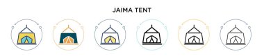 Jaima çadır simgesi dolu, ince çizgi, özet ve vuruş stili. Mobil, ui, web için iki renkli ve siyah jaima çadır vektör ikonu tasarımı vektör illüstrasyonu kullanılabilir