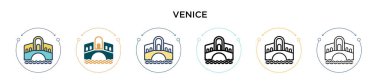 Venedik ikonu, ince çizgi, özet ve vuruş stili. Mobil, ui, web için iki renkli ve siyah venedik vektör ikonu tasarımı vektör illüstrasyonu kullanılabilir