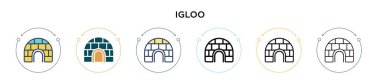 Igloo simgesi doldurulmuş, ince çizgi, özet ve vuruş stili. Mobil, ui, web için iki renkli ve siyah iglo vektör ikonu tasarımı vektör illüstrasyonu kullanılabilir