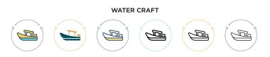 Su teknesi ikonu, ince çizgi, özet ve vuruş stili. Mobil, ui, web için iki renkli ve siyah su aracı vektör ikonu tasarımının vektör illüstrasyonu kullanılabilir