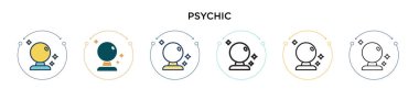 Psişik ikon, ince çizgi, özet ve vuruş stili. İki renkli ve siyah psişik vektör ikonu tasarımı mobil, ui, web için kullanılabilir