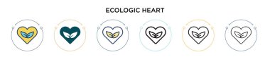 Ekolojik kalp ikonu dolu, ince çizgi, özet ve vuruş stili. Mobil, ui, web için iki renkli ve siyah ekolojik kalp vektör ikonu tasarımı vektör illüstrasyonu kullanılabilir