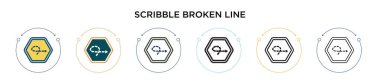 Kırık çizgi simgesini doldurulmuş, ince çizgi, özet ve çizgi şeklinde karala. Mobil, ui, web için iki renkli ve siyah çizgili çizgi vektör simgelerinin vektör çizimi kullanılabilir