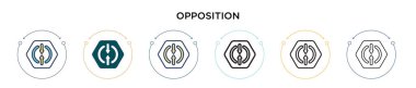 Muhalefet simgesi dolu, ince çizgi, özet ve vuruş stili. İki renkli ve siyah muhalefet vektör simgesi tasarımı mobil, ui, web için kullanılabilir