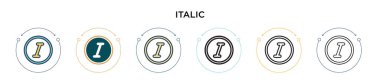 İtalyan ikonu dolu, ince çizgi, özet ve vuruş stili. Mobil, ui, web için iki renkli ve siyah italik vektör simgesinin vektör çizimi kullanılabilir