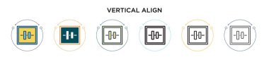 Dikey hizalama simgesi doldurulmuş, ince çizgi, özet ve çizgi şeklinde. Mobil, ui, web için iki renkli ve siyah dikey vektör dizaynının vektör çizimi kullanılabilir