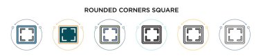 Yuvarlak köşeli kare simgesi dolu, ince çizgi, özet ve vuruş stili. Mobil, ui, web için iki renkli ve siyah yuvarlak köşeli kare vektör simgelerinin vektör illüstrasyonu kullanılabilir