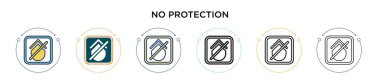Dolu, ince çizgi, özet ve vuruş şeklinde koruma simgesi yok. Mobil, ui, web için hiçbir koruma vektör simgesi dizaynı kullanılamaz